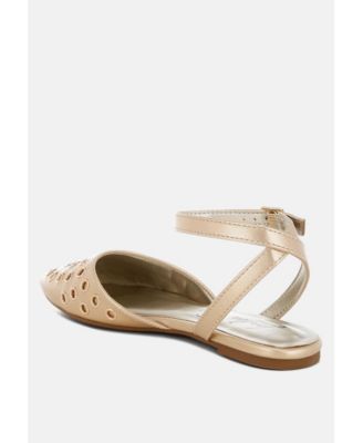 Chalcis Metallic Eyelet Detail Flat Sandals