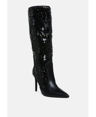 Womens Sitarah Sequin Embellished Stiletto Long Boots