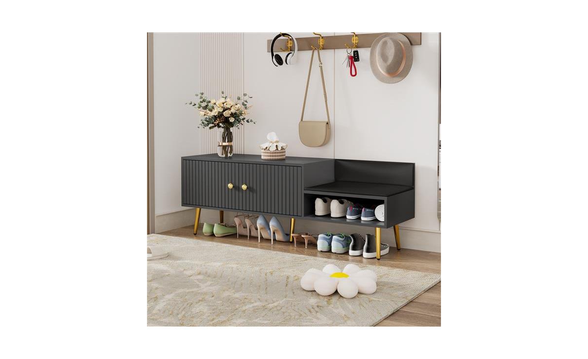 Slickblue Modern Shoe Storage Bench with Hidden Storage & Upholstered Cushions for Entryway, Living Room, and Bedroom