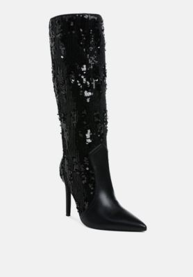 Womens Sitarah Sequin Embellished Stiletto Long Boots