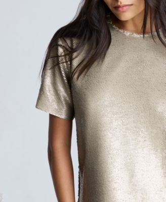 Women's Sequin Short-Sleeve T-Shirt Shift Dress
