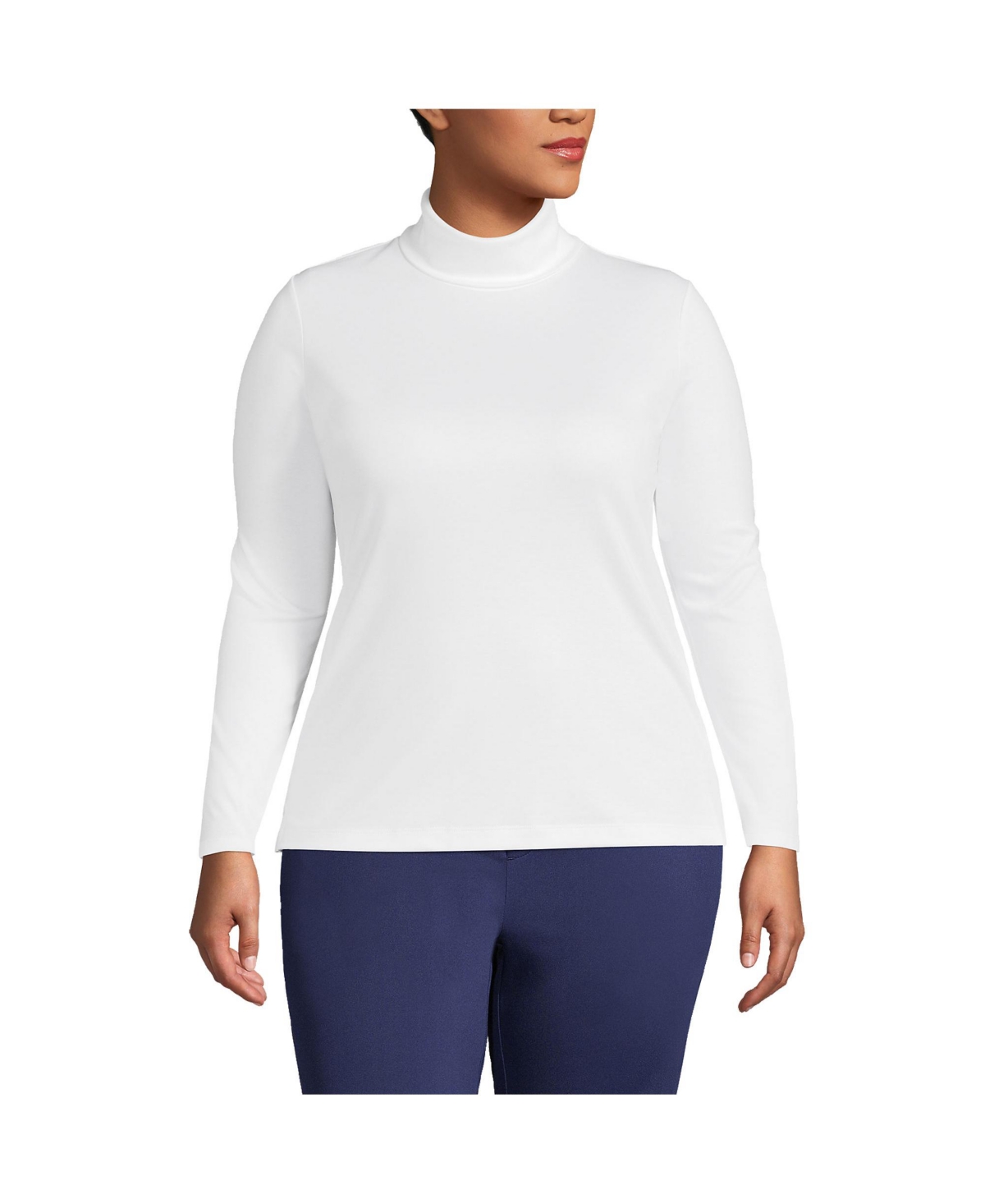 Lands' End Plus Size Supima Cotton Relaxed Long Sleeve Turtleneck