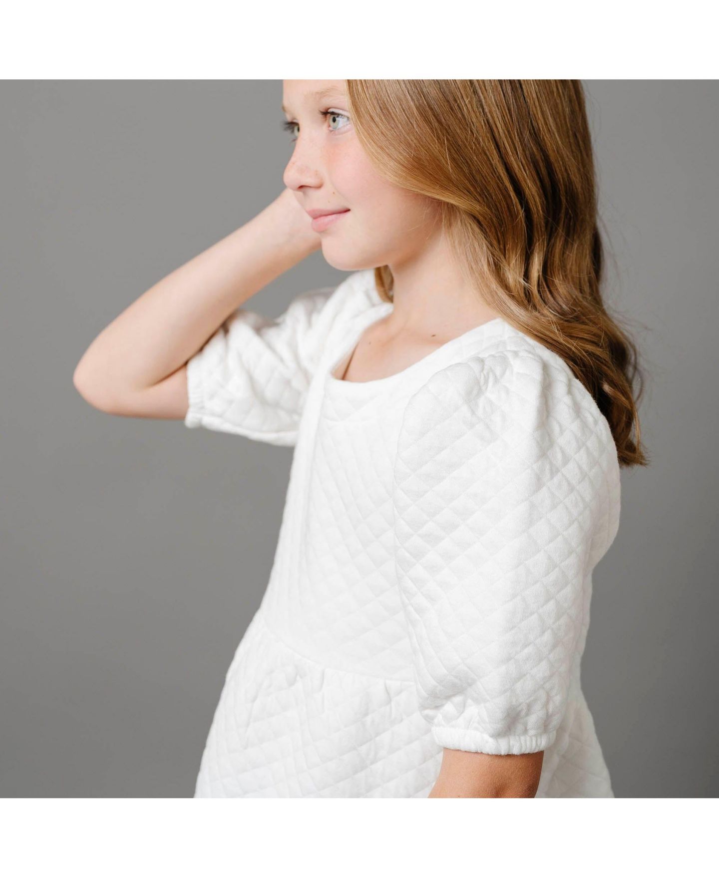 Платье Hope & Henry Quilted Puff Sleeve Dress для девочек-малышей, цвет: Мягкий белый — фото 3