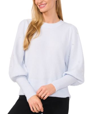 CeCe - Women's Embellished-Sleeve Crewneck Sweater