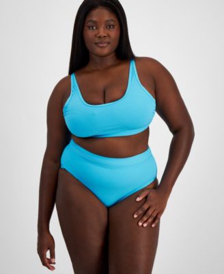 Salt Cove Plus Trendy Plus Size Ribbed Tie Back Bikini Toplette Bottoms Created For Macys