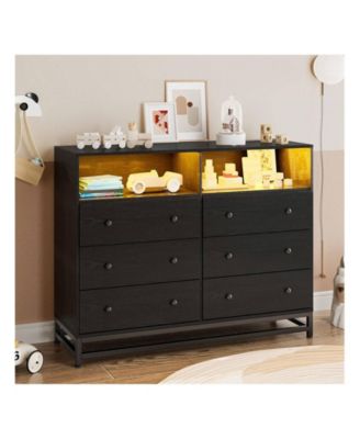 6 Drawer Double Dresser TV Stand, Bedroom Dresser With Power Outlet & LED Light, Wood Dresser For Room, Hallway, 47.2''W15.8''D36.2''H (