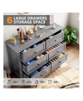 modern 6-drawer dresser with nickel handles & deep storage, wood, storage cabinet