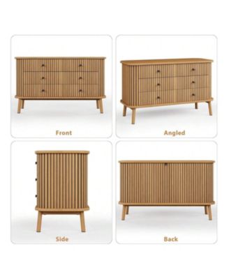 6 Drawer Dresser, Horizontal Chests Of Double Drawers For Bedroom, Mid Century Dresser With Black Handles And Wooden Legs, Storage Drawer Organizer For Closet, Hallway, Entryway