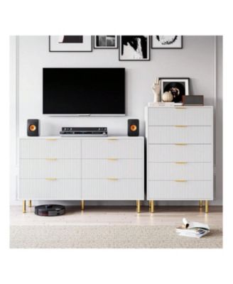 6 Drawer Dresser For Bedroom, 56" Wide Wood Dresser Organizer With Metal Legs, Modern Chest Of Drawers For Bedroom, Hallway, Home Office