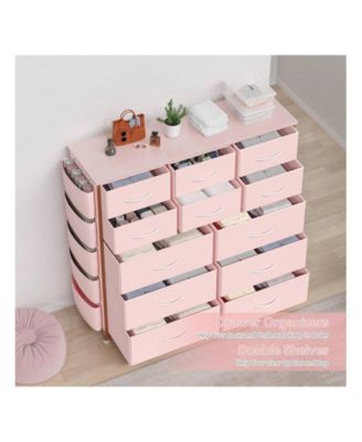12-drawer, fabric & wood, storage organizer unit with sturdy metal frame and wood tabletop – ideal for hallway or entryway.