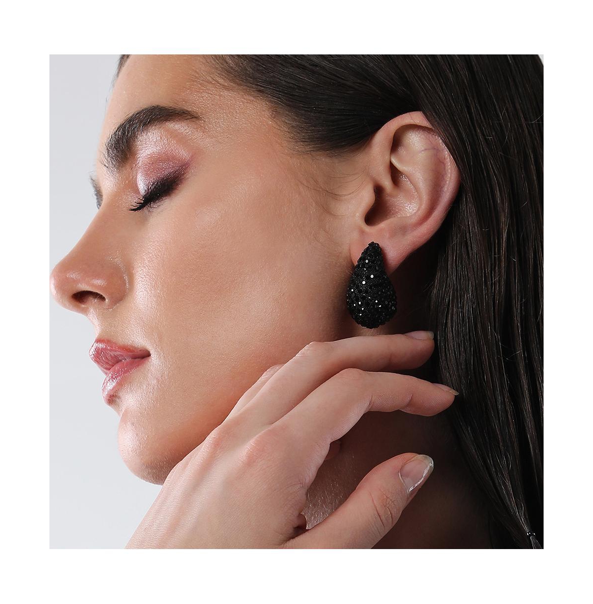 Sohi Women's The Medium Cristal Teardrop Stud Earrings In Black