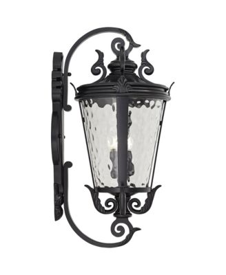 Marseille Vintage-like Large Outdoor Wall Light Fixture Textured Black Scroll 36" Clear Hammered Glass for Exterior House Porch Patio Outside Deck Garage Yard Front Door Garden Home