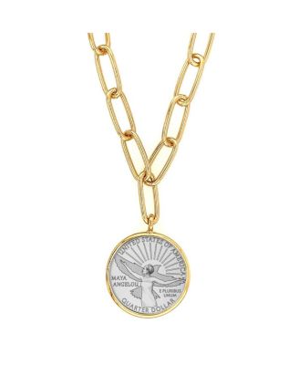 16945 21 in. Maya Angelou Quarter Coin Goldtone Paper Clip Pendant, Gold