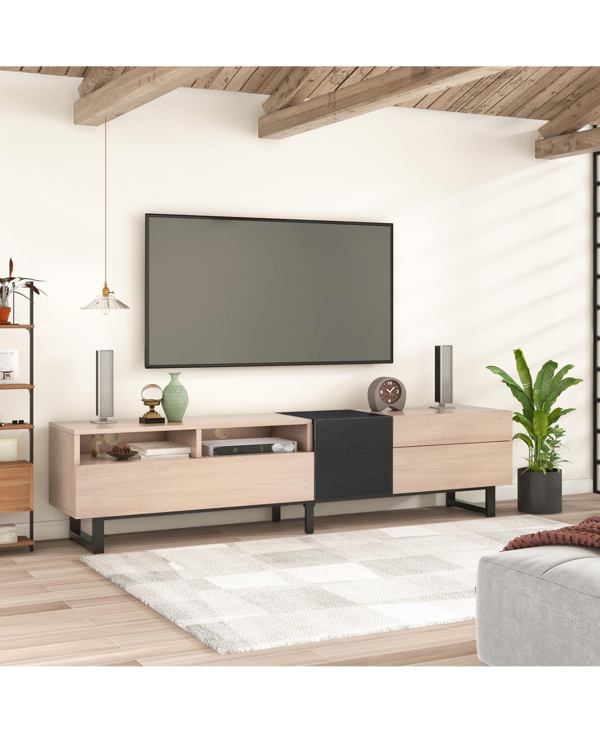 Slickblue Modern Tv Stand for 80-Inch Tv with Double Storage Space, Media Console Table for Organized Entertainment