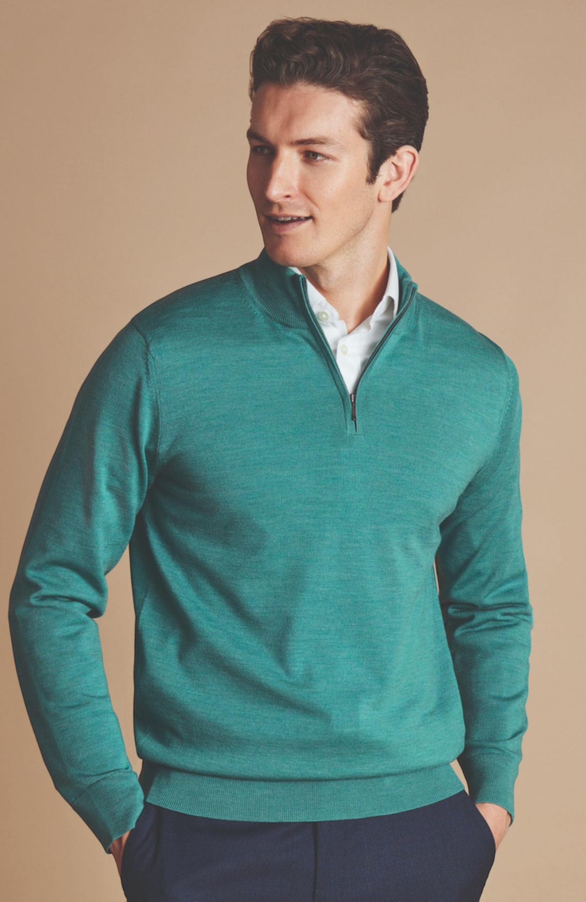 Charles Tyrwhitt Men's Pure Merino Zip Neck Sweater