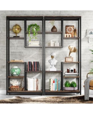 Industrial 8-Shelf Open Bookcase Storage Display Book Shelves Set of 2, 6-Tier Tall Bookshelf Bookcase