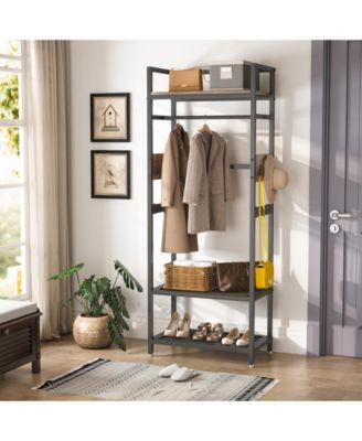 27.55" Industrial Metal + Hall Tree Garment Rack  Shelf  Hanging Rod  Freestanding Closet Organizer for Entryway & Bedroom