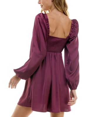 Juniors' Square-Neck Balloon-Sleeve A-Line Dress