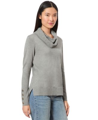 Women's Petite Chevron-Trimmed Cowl-Neck Sweater