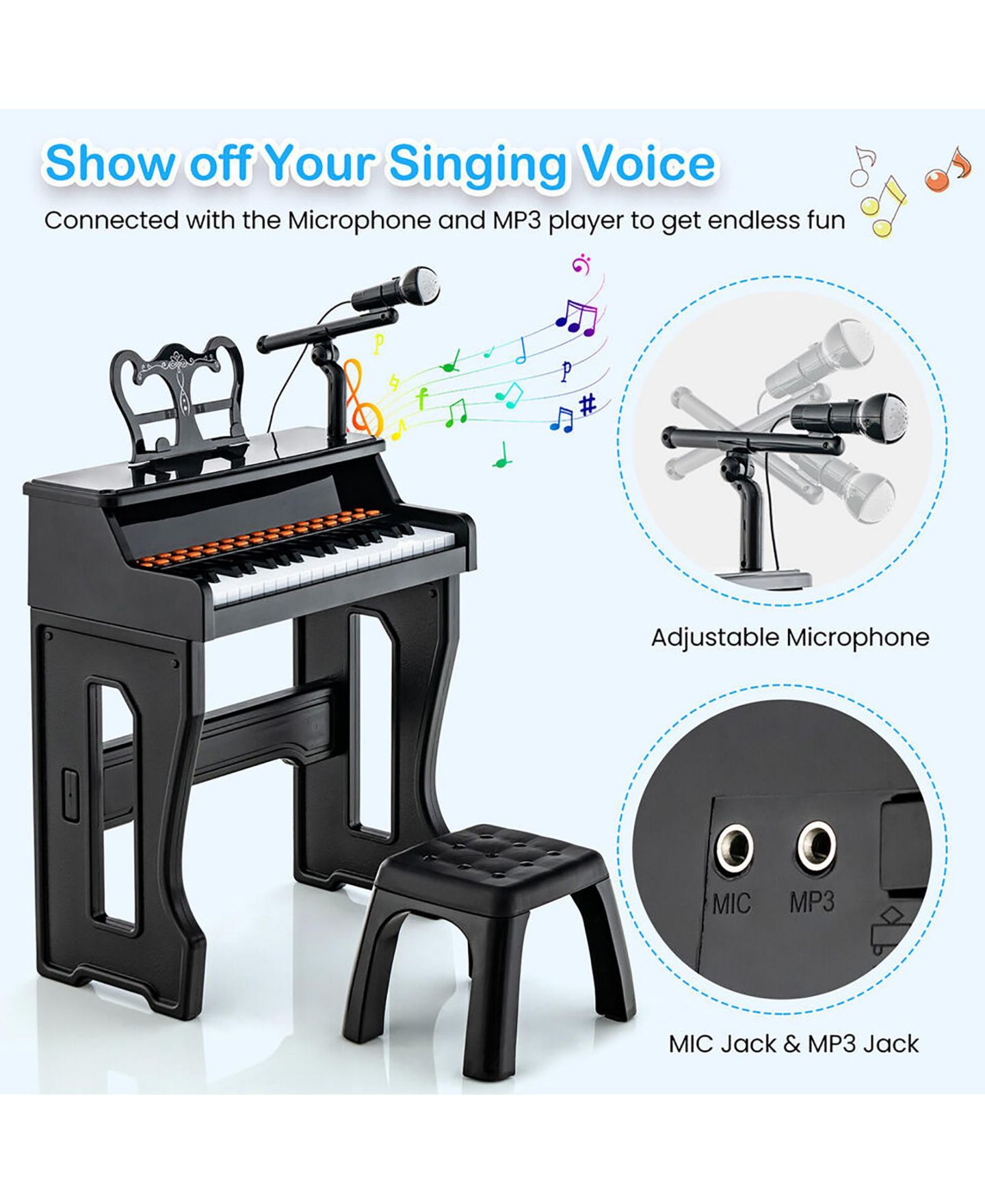 Детская игрушка Gymax 37-Key Music Piano Keyboard With Microphone Kids' Music Keyboard, Ages 3+, цвет: Белый, вариант 1 — фото 9