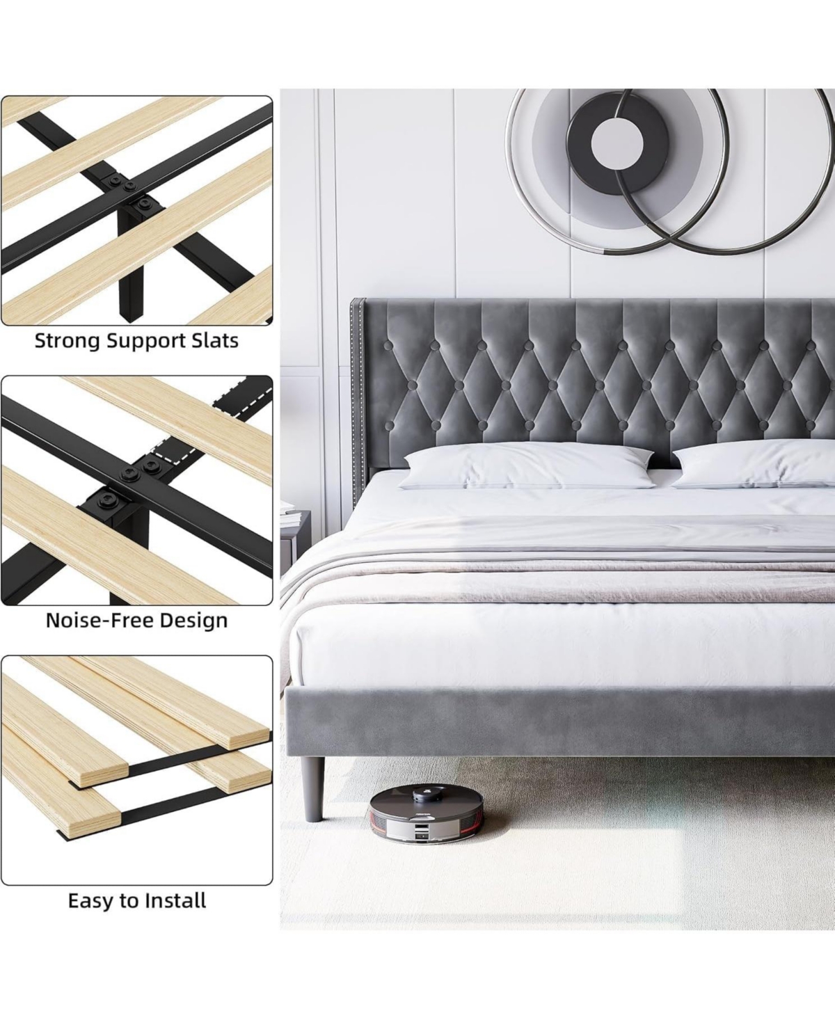 gaomon Bed Frame with Velvet Headboard Wingback Platform Bed Frame and Deep Button Tufted Headboard