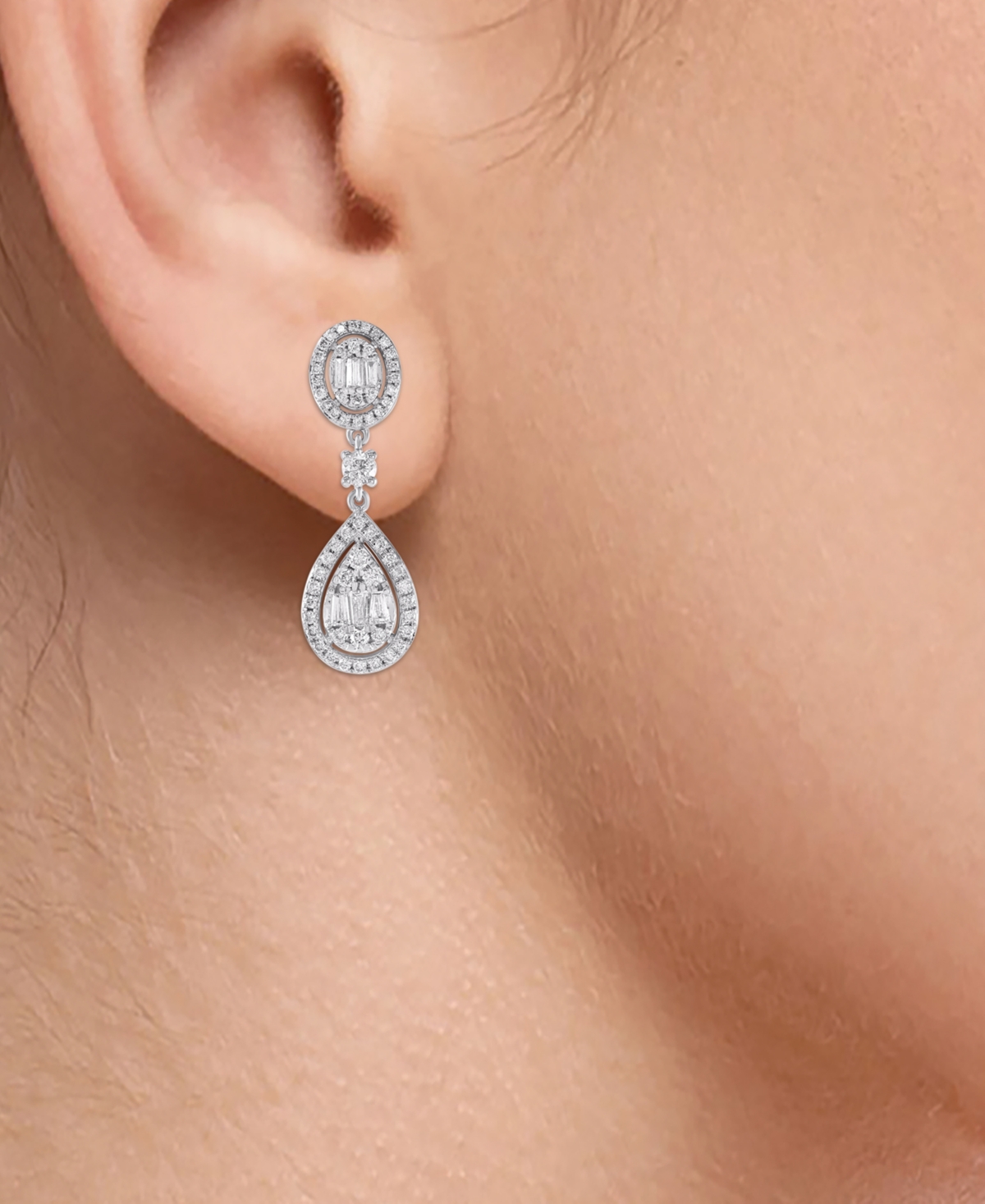 Macy's Diamond Drop Earrings (1-1/2 Ct. T.w.) In 14k White Gold In White Gold