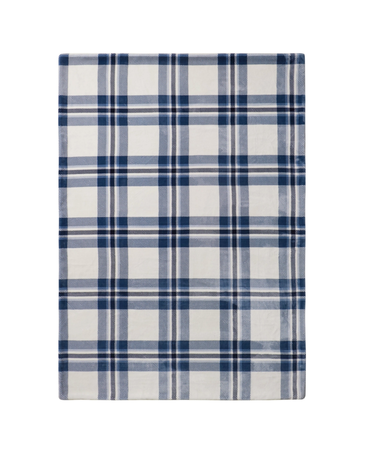 Lucky Brand Plaid Plush Sherpa Throw, 50" X 70" In Ivory,blue Plaid