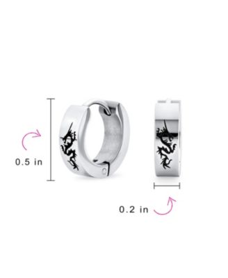 Mens Dragon Hoop Huggie Earrings Laser Gold Tone Stainless Steel