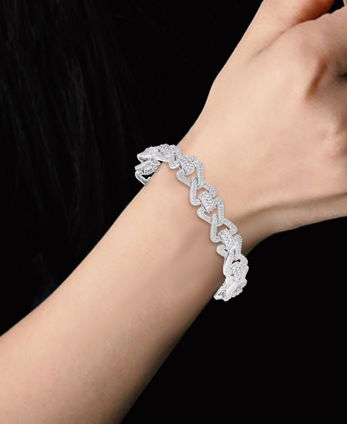 Diamond Baguette & Round Bracelet (3 ct. t.w.) in 14k- White Gold