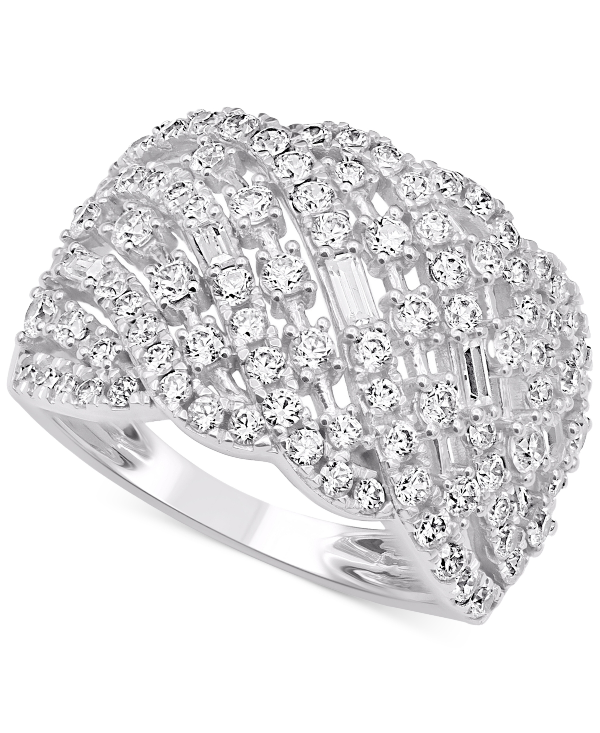 Macy's Diamond Round & Baguette Diagonal Openwork Cluster Ring (1-1/2 Ct. T.w.) In 14k White Gold In White Gold