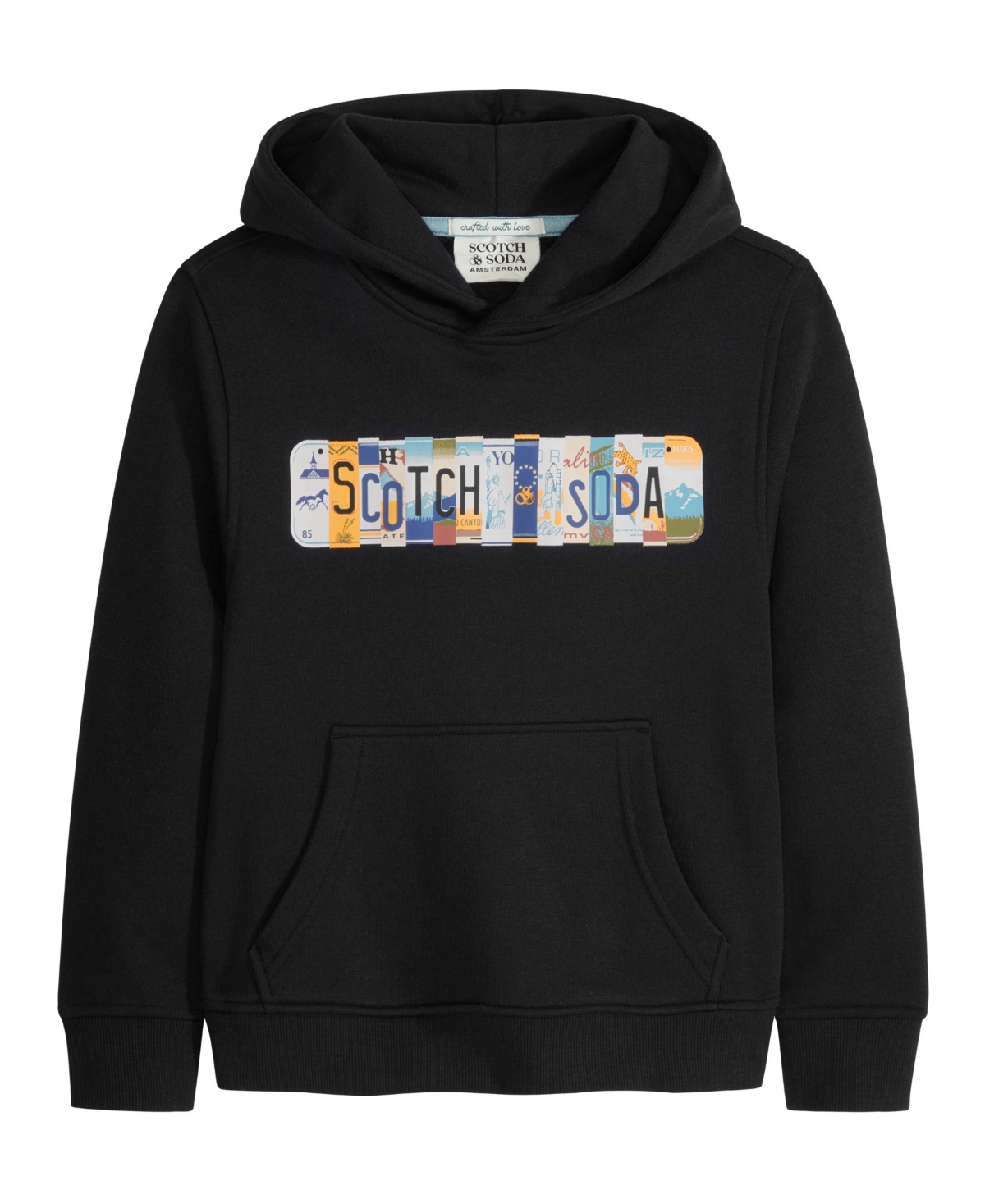 Scotch & Soda Big Boys Graphic Fleece Hoodie In Black