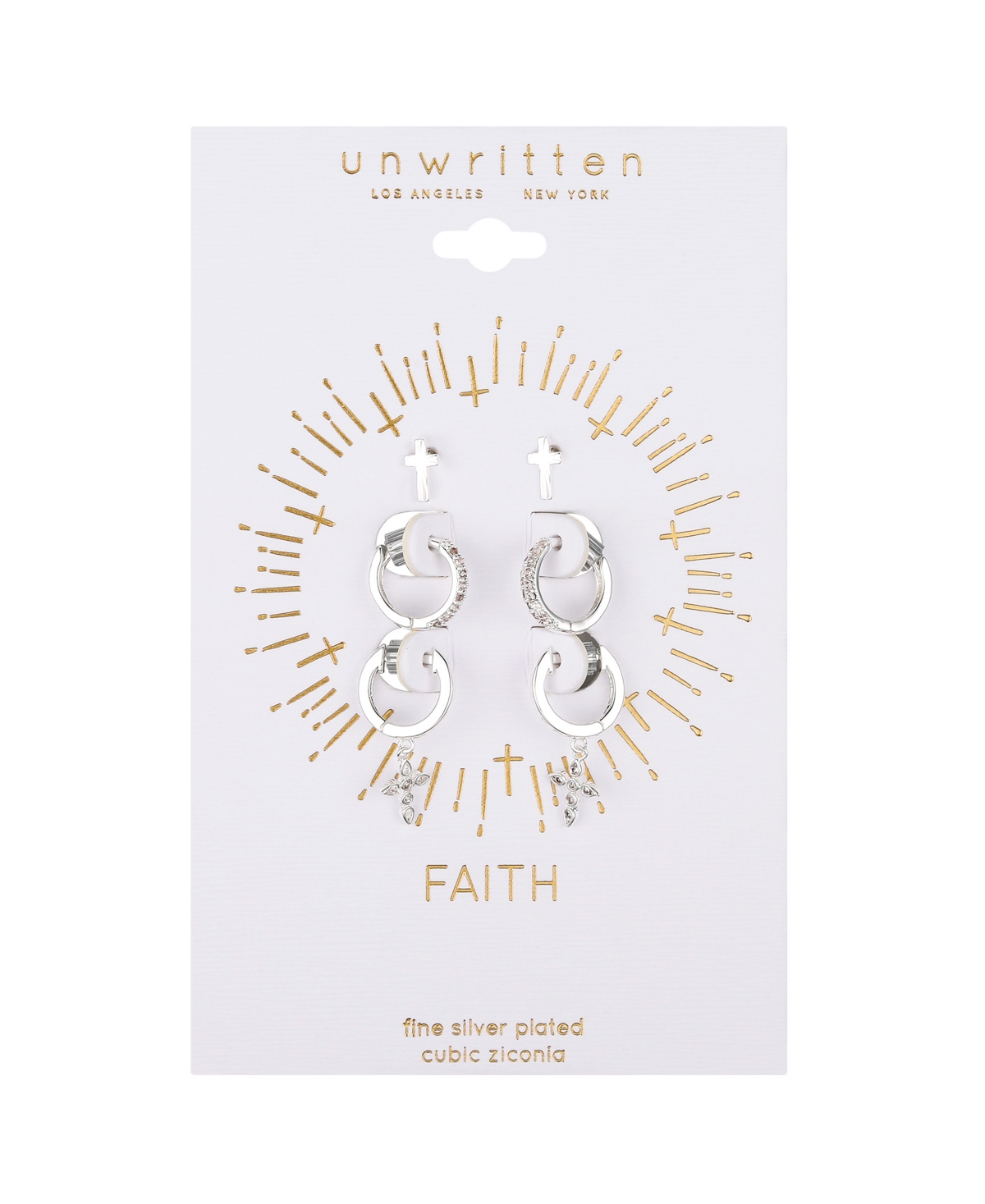 UNWRITTEN CUBIC ZIRCONIA CROSS STUD AND HOOP EARRING SET 