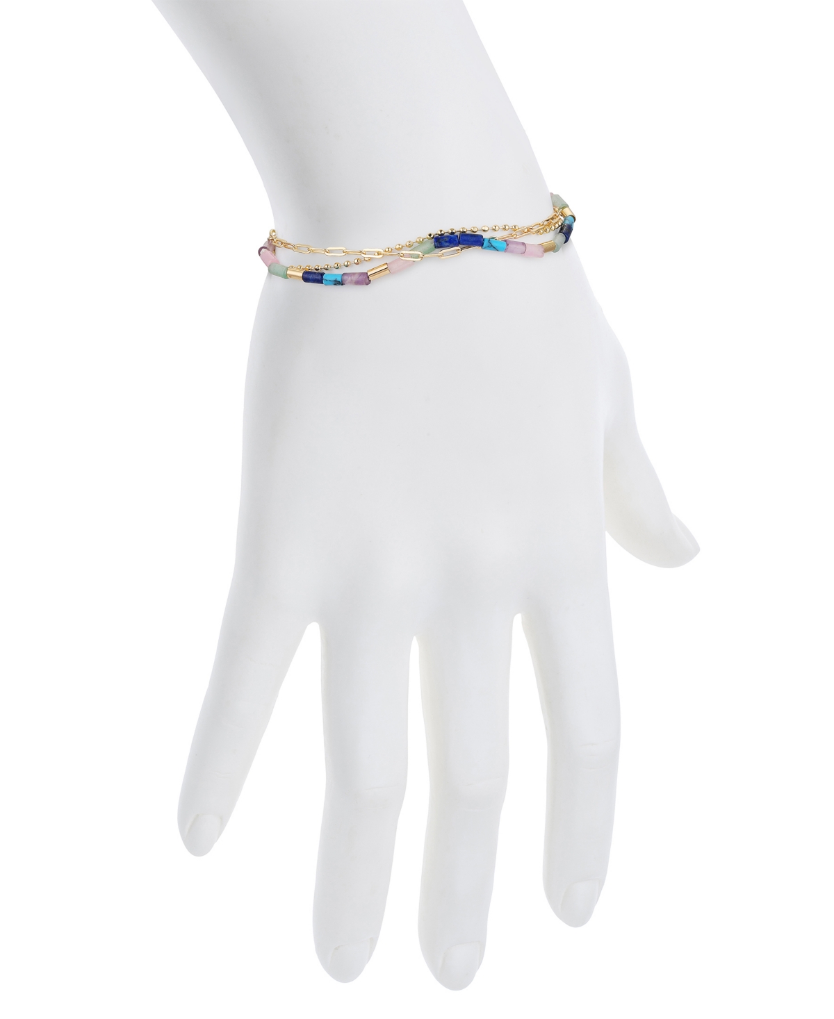 Unwritten Multi Color Stone Link And Beaded Bolo Bracelet In Gold