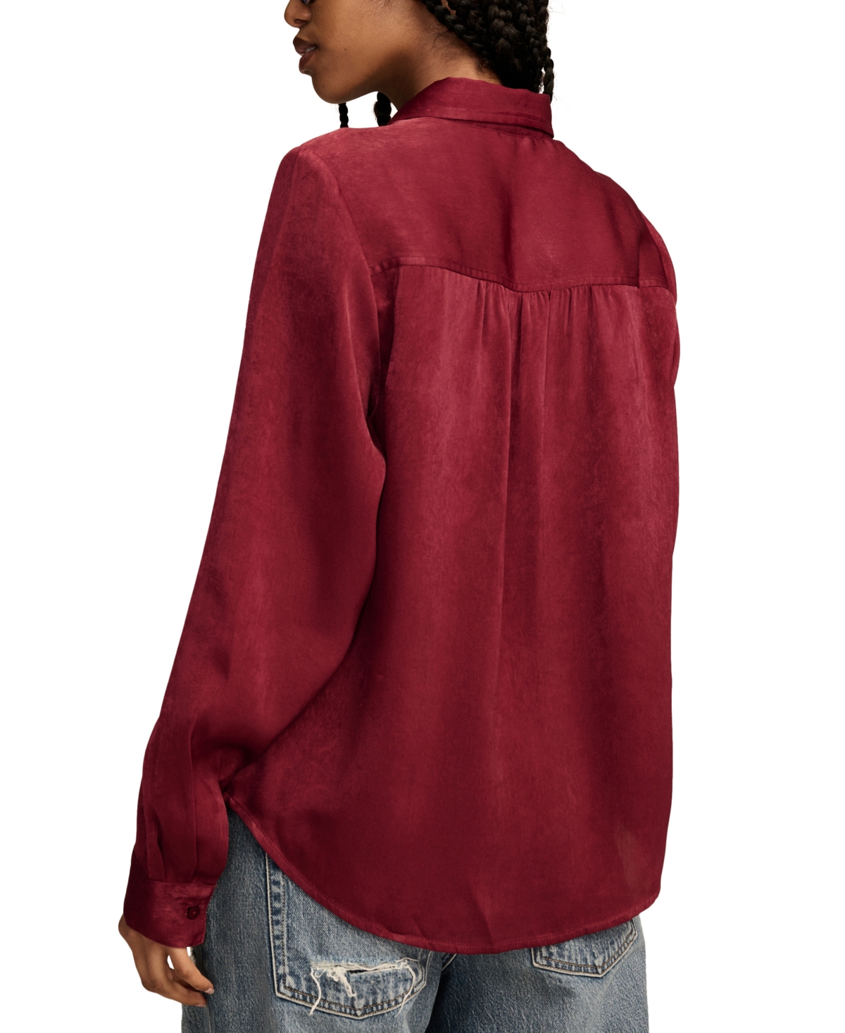 Shop Lucky Brand Women's Hammered-satin Button-down Shirt In Marsala
