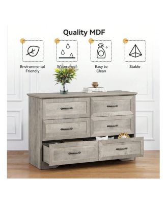 Dresser For Bedroom With 6 Drawers, Wood Drawer Dresser Chest Of Drawers For Closet, Living Room, Hallway, Nursery, Kids Bedroom