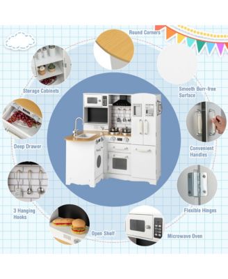 Kid's Corner Kitchen Playset Wooden Pretend Kitchen Play Toy Set w/ Sound Effect