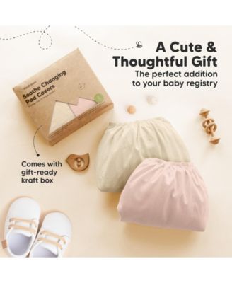 2pk Soothe Changing Pad Covers for Girl, Boy, Soft Cotton Contoured Diaper Changing Table Pad Covers