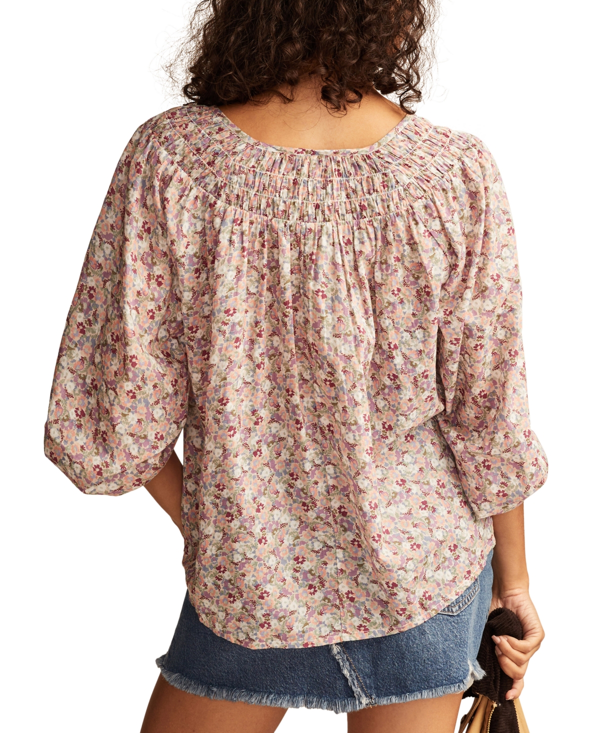 Lucky Brand Women's Smocked Long-Sleeve Blouse