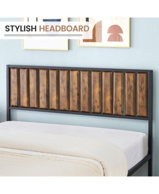 Full Size Bed Frame with Wood Headboard, Platform Metal Bed Frame Full with 14 Heavy Duty Steel Slats