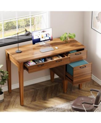 47" Computer Desk with 3 Drawers, Farmhouse Office Desk with Storage, Wood Teacher Desk Writing Table with File Drawers for Home Office, Bedroom, Study
