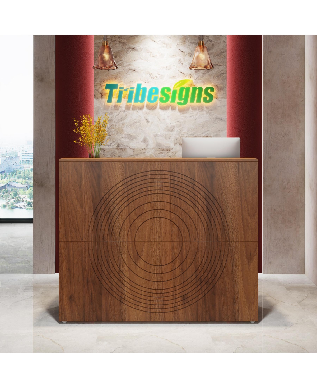 Tribesigns inch Retail Counter,Modern Front Desk Reception Room Table with Cable Grommet,Reception Desk with Counter