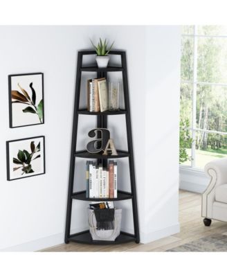 5 Tier Industrial Corner Bookshelf Bookcase,70 inch Tall Corner Shelf,Industrial Corner Ladder Shelf Plant Stand