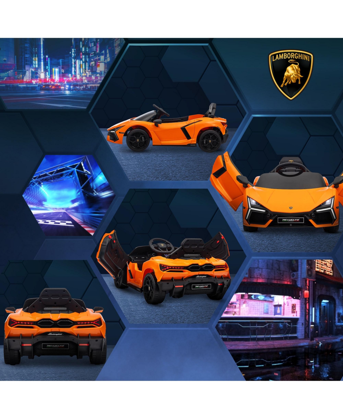 Qaba Lamborghini Revuelto Licensed Kids Ride on Car w/ Suspension,- Orange