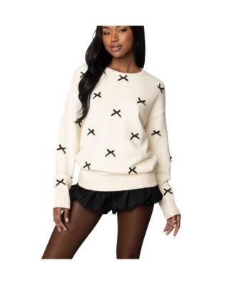 Womens Satin Bow Oversized Sweater