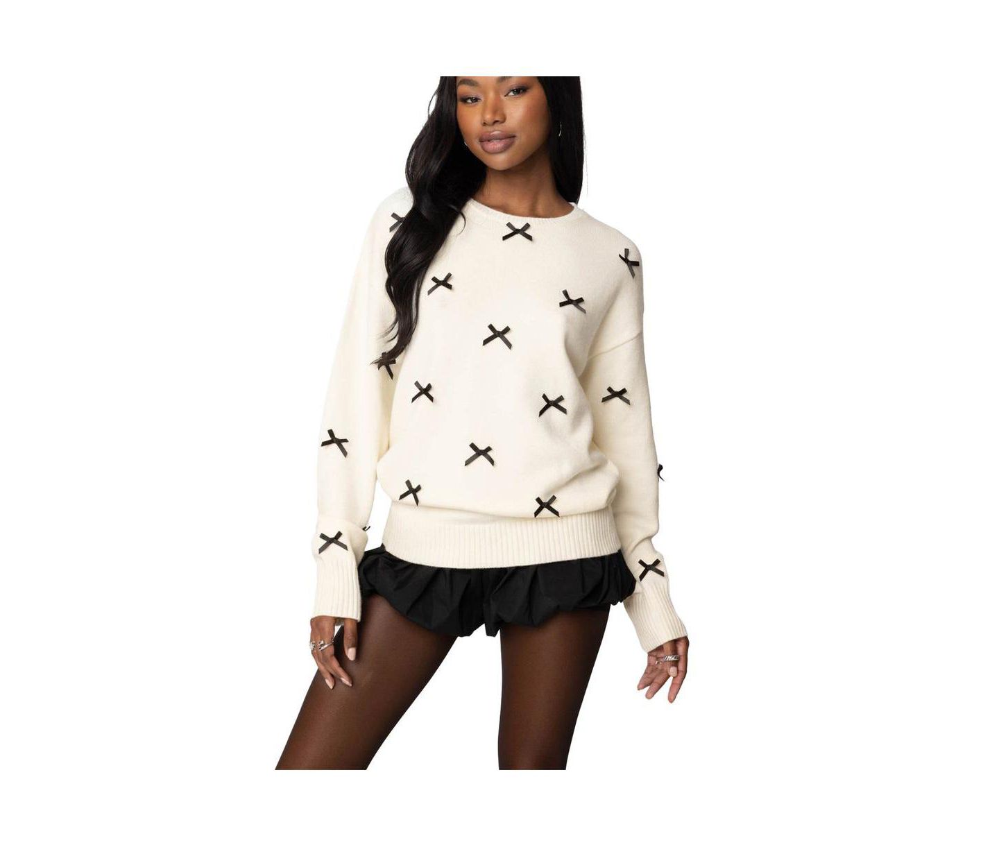 Женский свитер Edikted Satin Bow Oversized Sweater, цвет: Кремовый — фото 1