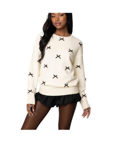 Женский свитер Edikted Satin Bow Oversized Sweater, цвет: Кремовый