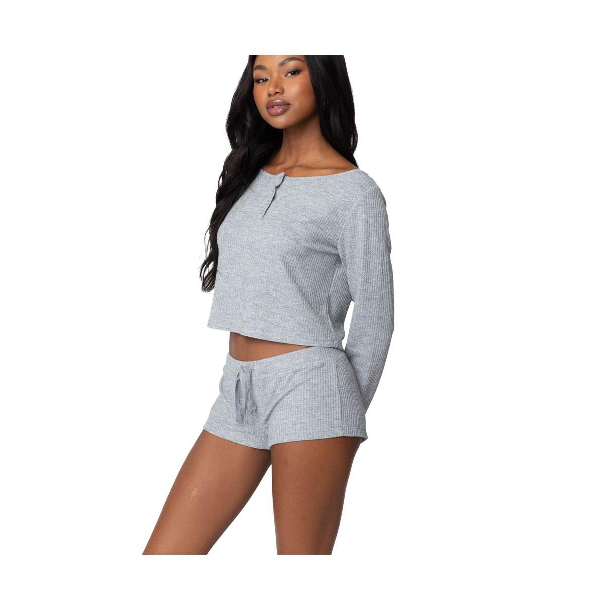 Edikted Women's Teddy Cropped Waffle Top - Gray-melange