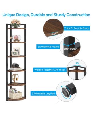 70.9 Inch Tall Corner Bookshelf Small Bookcase Rustic Corner Shelving Unit Storage Rack,6 Tier Corner Shelf