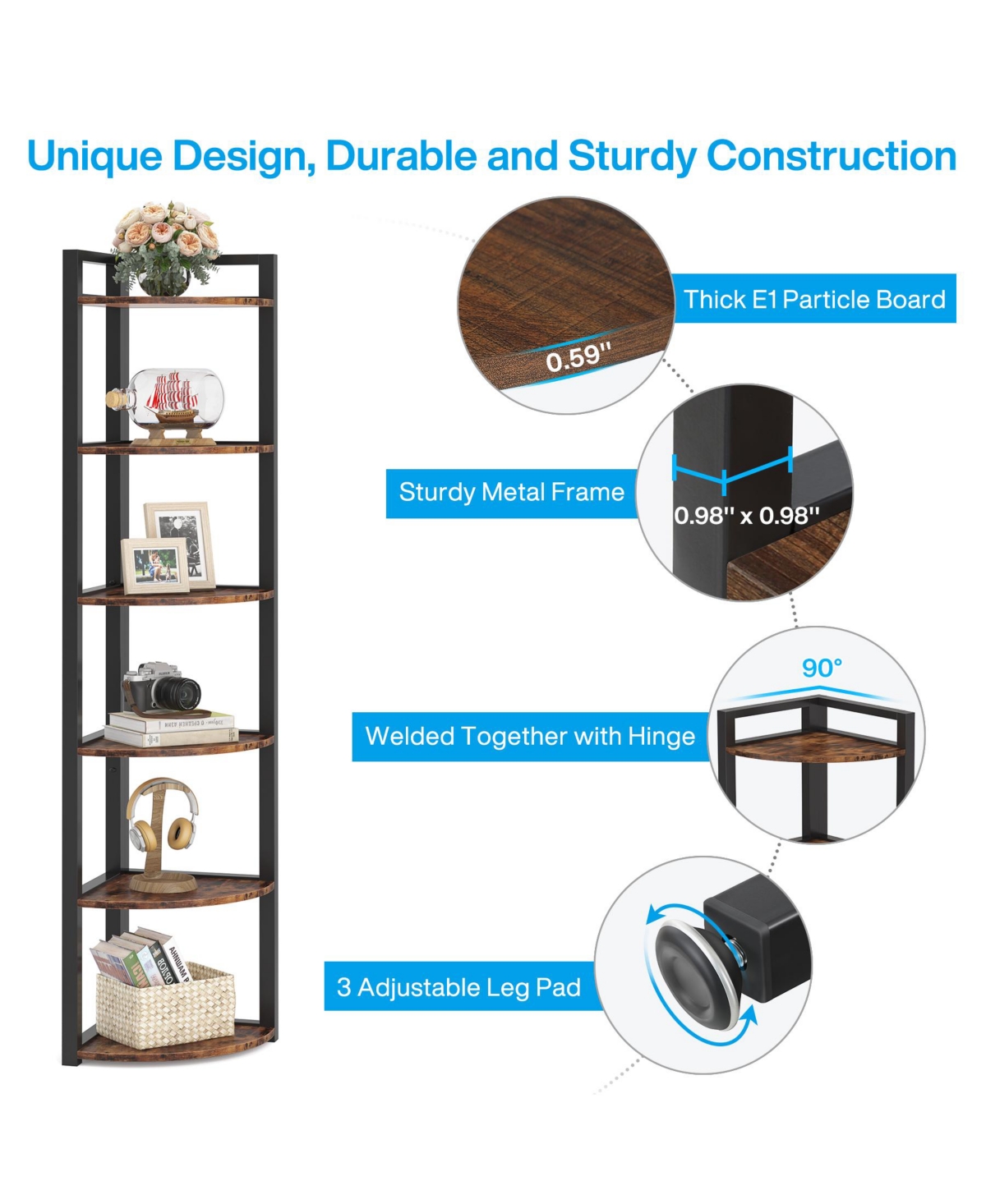 Tribesigns 70.9 Inch Tall Corner Bookshelf Bookcase Rustic Corner Shelving Unit Storage Rack,6 Tier Corner Shelf