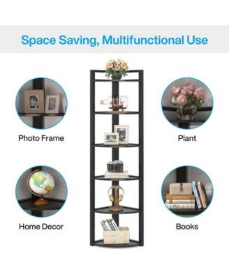 70.9 Inch Tall Corner Bookshelf Small Bookcase Rustic Corner Shelving Unit Storage Rack,6 Tier Corner Shelf